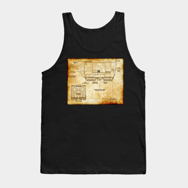 Desert Planet Crawler Parchment Blueprint Tank Top by Starbase79